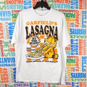 Garfield's Lasagna Graphic T Shirt Size XL White We Hate Mondays Nickelodeon